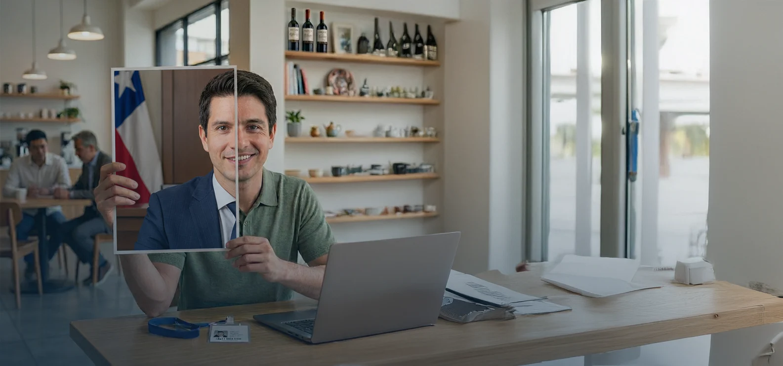 Estudiante adulto de Derecho Vespertino estudia desde casa con computador, reflejando compatibilidad entre vida laboral y formación profesional.